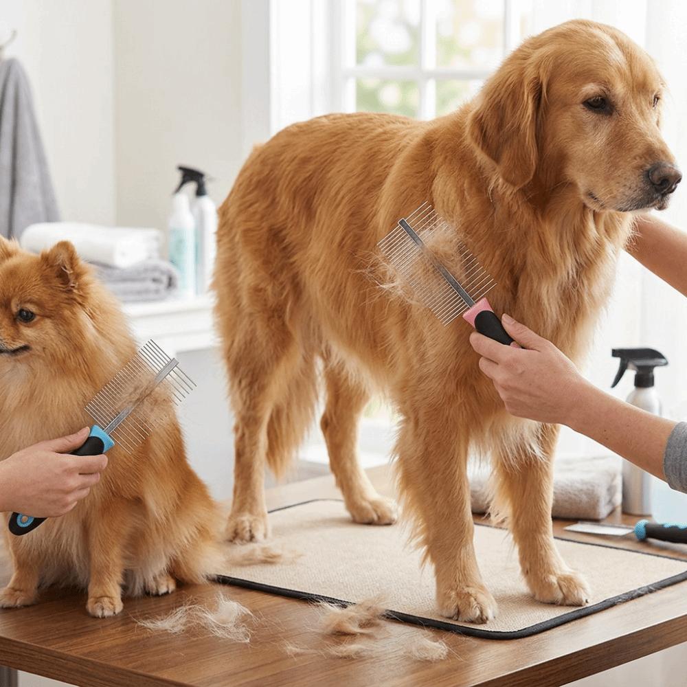 Double Sided Pet Comb Bone Pattern Steel Pin Brush Double Sided Comb Daily Brushing розовый