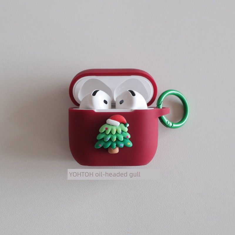 

Airpods4 Fourth Generation Active Noise Reduction Wireless Bluetooth Earbuds Case Drop-Resistant Ipods2/3 New Arrival One-Piece Christmas Wind Soft Apple AirPodsPro2 Wine Red + circle hanging buckle