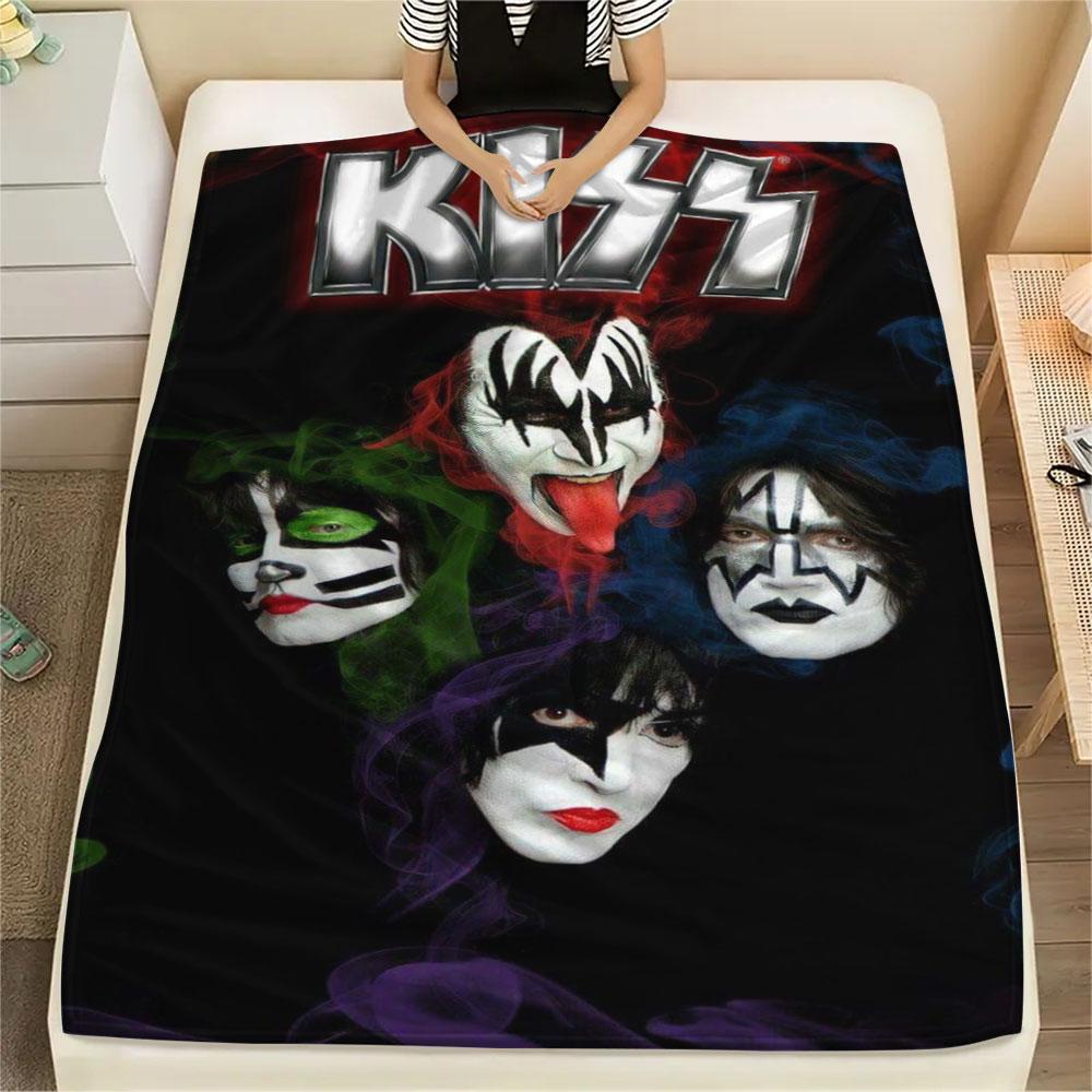 KISS rock band printing Flannel Blanket Bedroom Sofa Camping Warm blanket Gifts for family and friends-MJ002