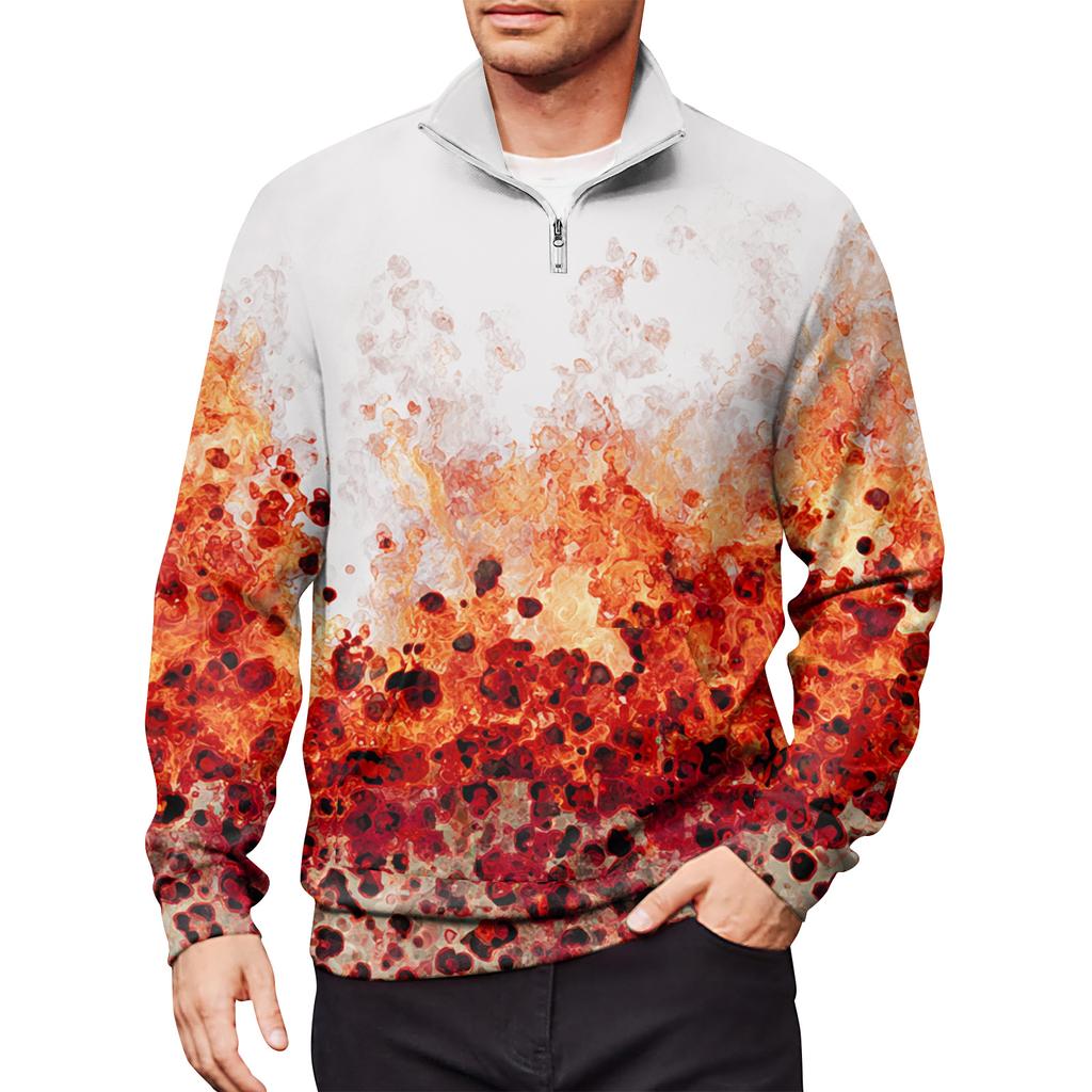 Men's Loose Casual 1/4 Zip Sweatshirt Fashion Printed Long Sleeve Top With Pockets