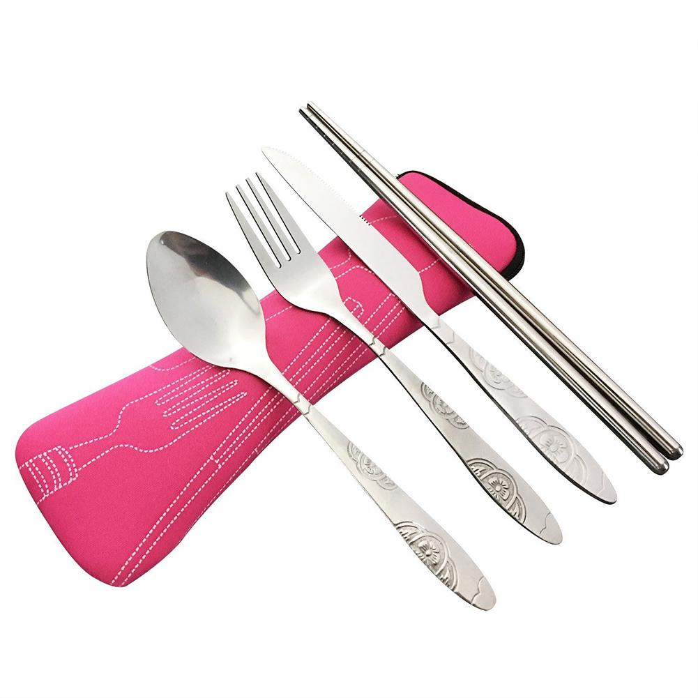 Portable Lunch Tableware Cutlery Set Stainless Steel Spoon Fork Cutter Chopsticks Travel Outdoor