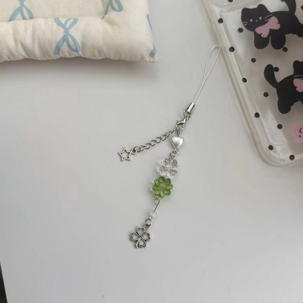 Fashionable Four Leaf Clovers Phone Charm Sturdy Acrylic Alloy Keychain Portable Phone Pendant for All Ages Adults