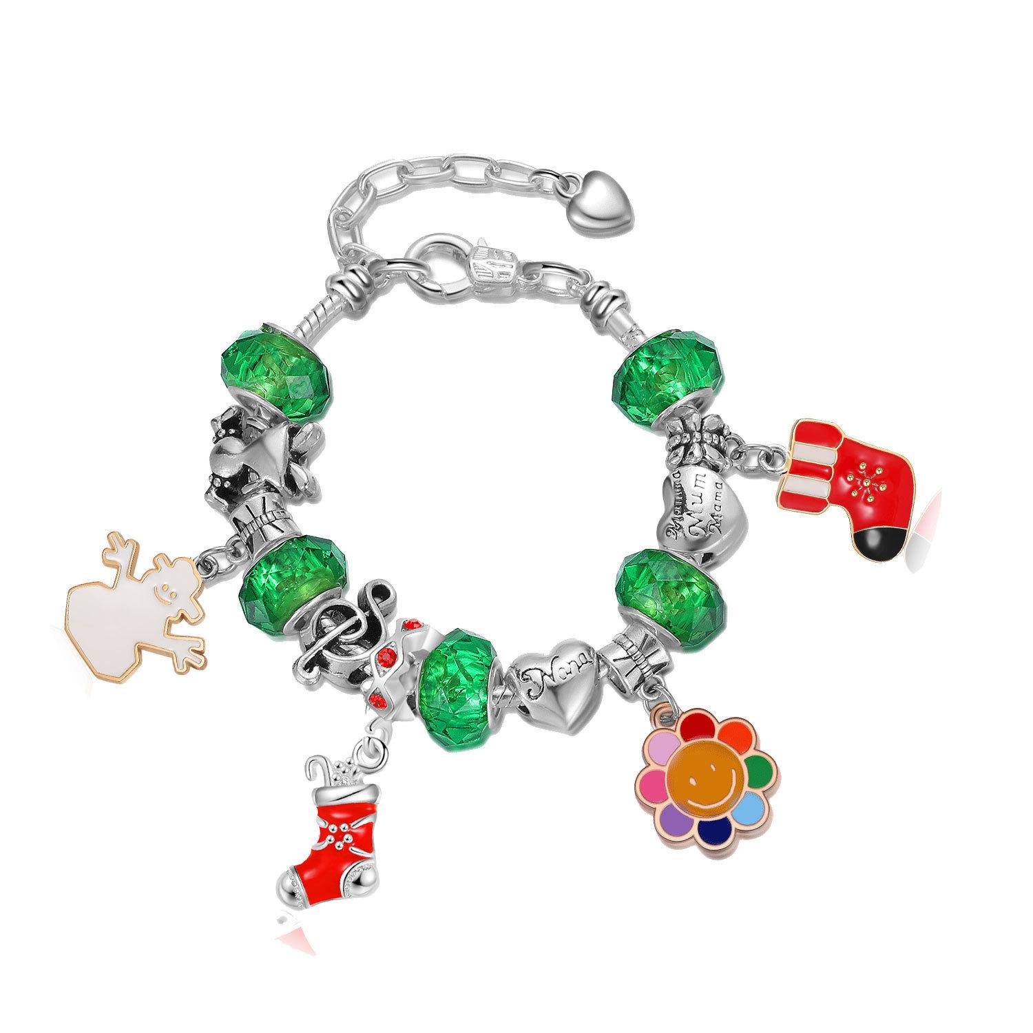 Браслет из бисера «Санта-Клаус, снеговик, рождественская елка» ручной работы - Праздничное ювелирное украшение в подарок 16cm