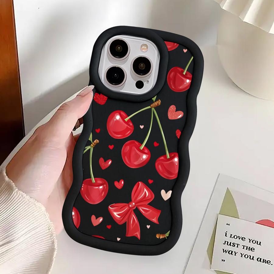 Soft Phone Cover Case for iPhone 15 Plus XR 14 13 11 16 Pro Max 8 17 Air 12 Red Lovely Cherry