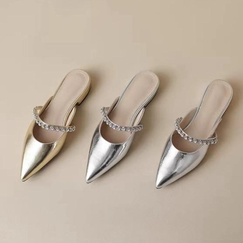Slides Low Heel Sandals Gold Woman Slippers Pointed Toe Shoes For Women Outside Eva Top Designs 2025 Luxury Premium Price