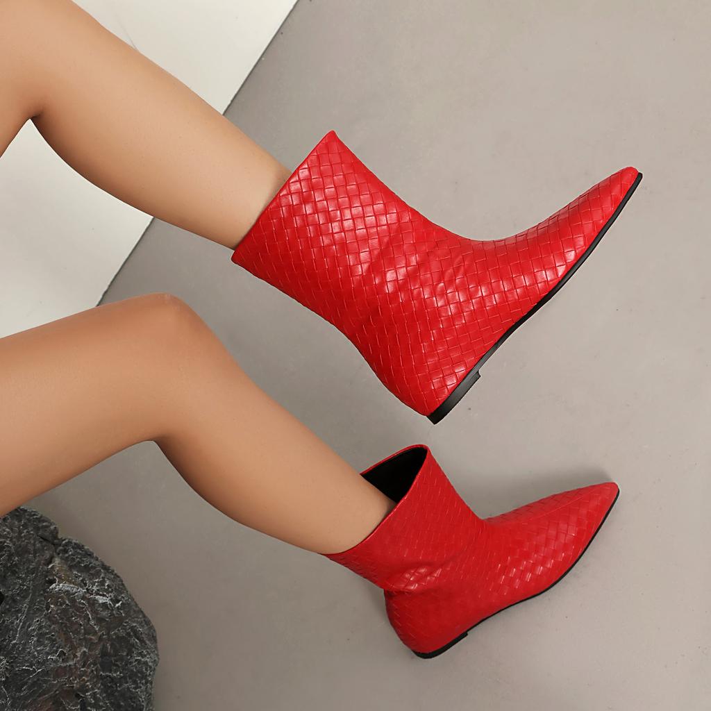 Women's flat-bottomed short boots spring and autumn large size European and American style woven casual short boots