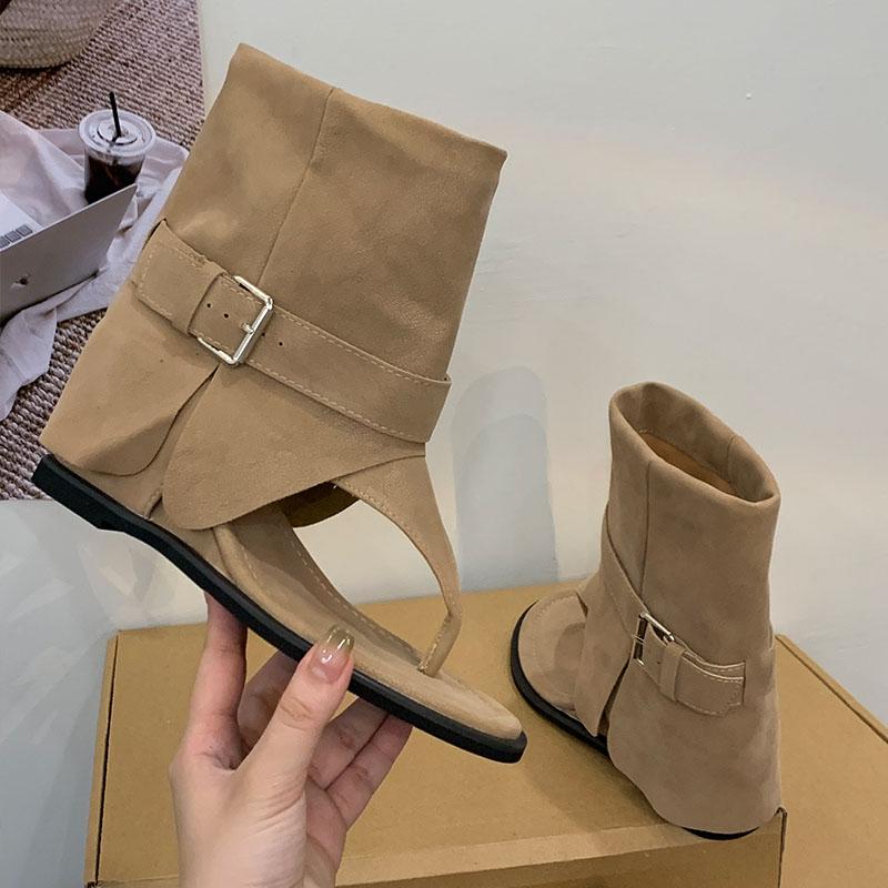 

Fashion Footwear With Height Increasing Women Flats Short Sandals Boots Shoes Fashion Open Toe Ladies Ankle Booties Female Flip flops 35 хаки
