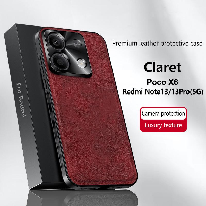 For Redmi Note 13 Pro 5G Poco X6 Case Magnetic Elegant Leather Wear-Resistant Lens Fully Covered Non-Slip Grip Edge Cover Shell