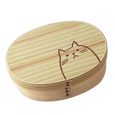 Fujishiro Kogei Magewappa Oval Lunch Cat Finished In Japan Box, Design, Lacquered, (Natural)