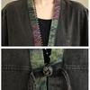Loose Fit Retro Buckle Long Sleeve Denim Outerwear with Contrast Colors