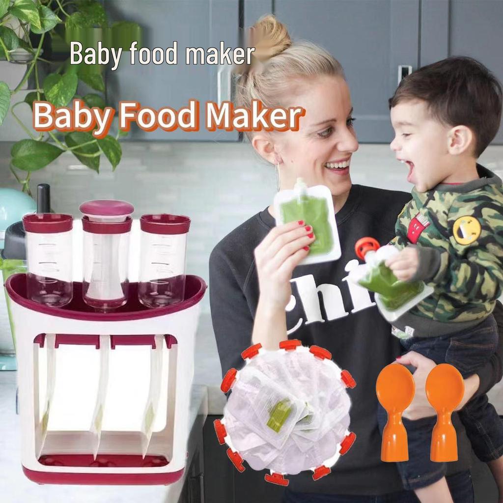 Baby Food Prep: Fruit Puree Squeezer, Storage Bags, Portioning Container, and Food Processor