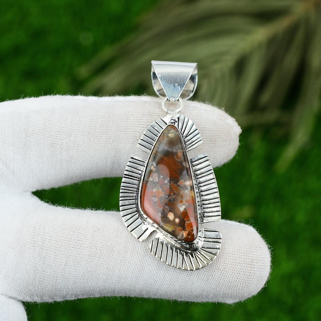 Trillion Natural Tabu Jasper 925 Sterling Silver Birthday Mother Pendant Jewelry