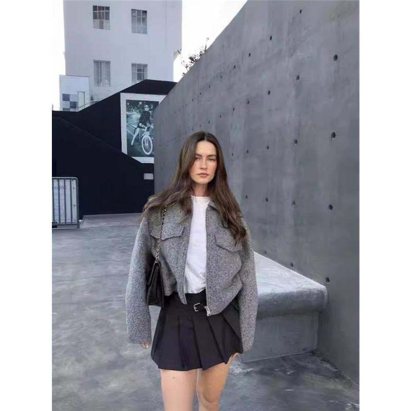 

Женская уличная мода Темперамент Федора Короткая повседневная куртка Куртка XL серый