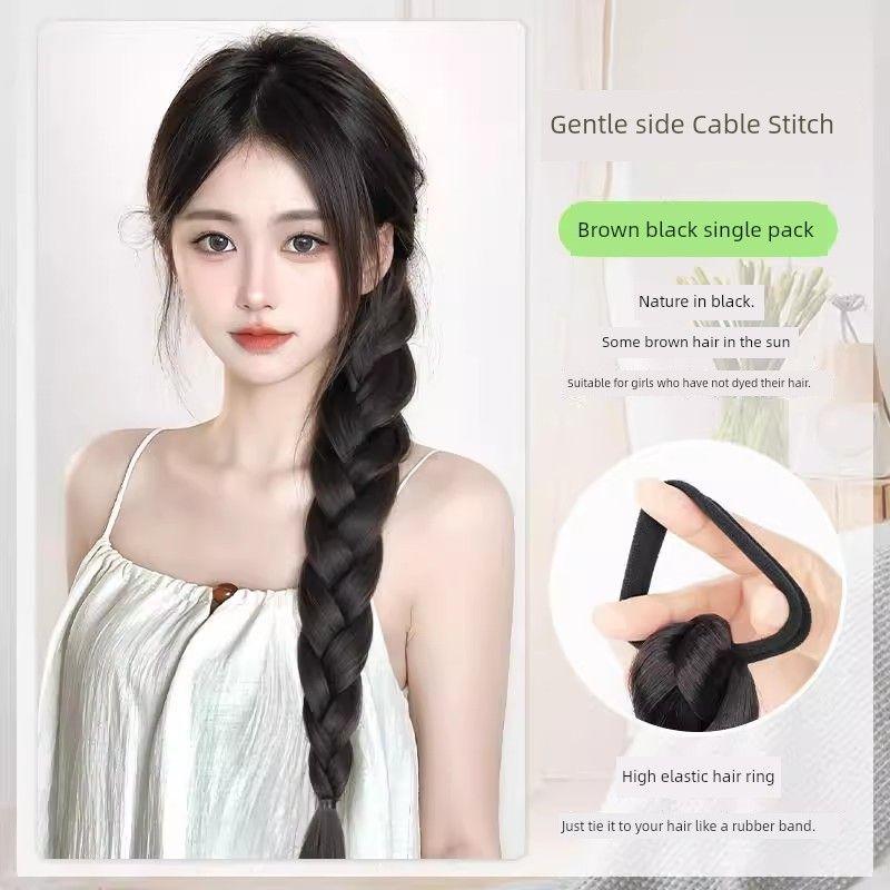 

New Chinese Style Wig Braid Grip Female Gentle Ink Tassel Ponytail Cable Stitch Double Braid Artificial Wig Horse Tail New Chinese braid [Brown black] single outfit