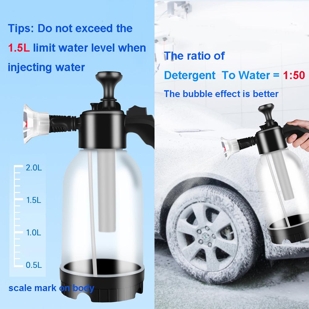 Car Snow Foam Sprayer, Two Nozzles Spraying Can Watering Pot, Hand Pump Pressure Spray Bottle for Cleaning Car Wash 2L