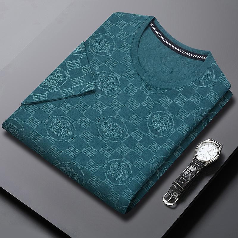 

Летняя футболка с короткими рукавами, мужская повседневная нижняя рубашка, молодежный топ с круглым вырезом из ледяного шелка, жаккардовая футболка, мужская одежда XXXXL