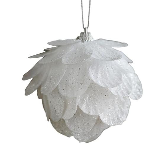 8CM White Foam Christmas Ball Ornament Snowy Holiday Decoration Lightweight Sequin Xmas Tree Hanging Pendant for Home New Year