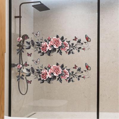 Wall Decal Bathroom Wall Art Stickers Waterproof Colorful Flowers Butterfly Stickers DIY Decoration For Restroom Living Room