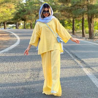 Women's 2024 Loose Long Sleeve Shirt and Slit Wide Leg Pants Set