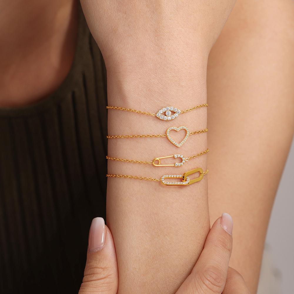 Qiong Yao Minimalist Zircon Stainless Steel Double Ring Necklace Bracelet Set - No Fading.