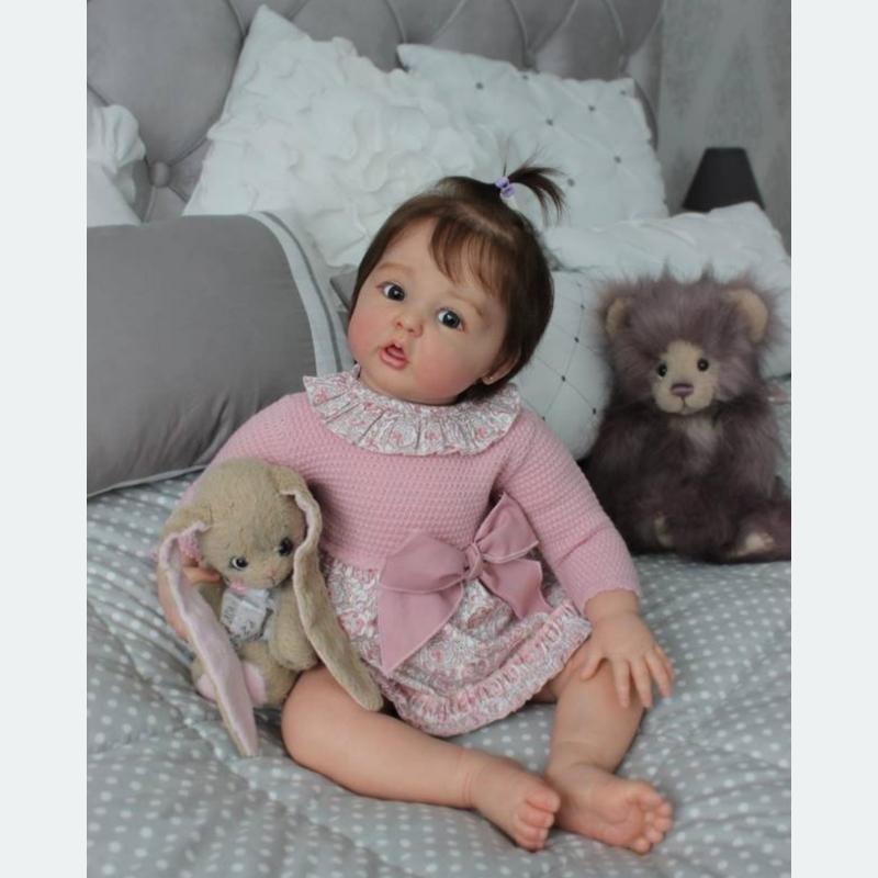 Muñeca Reborn de cuerpo de tela pintada en 3D de tacto suave de 50/60cm, muñecas de juguete encantadoras para comer con los dedos, regalo de cumpleaños para niños pequeños, colección de coleccionistas de muñecas