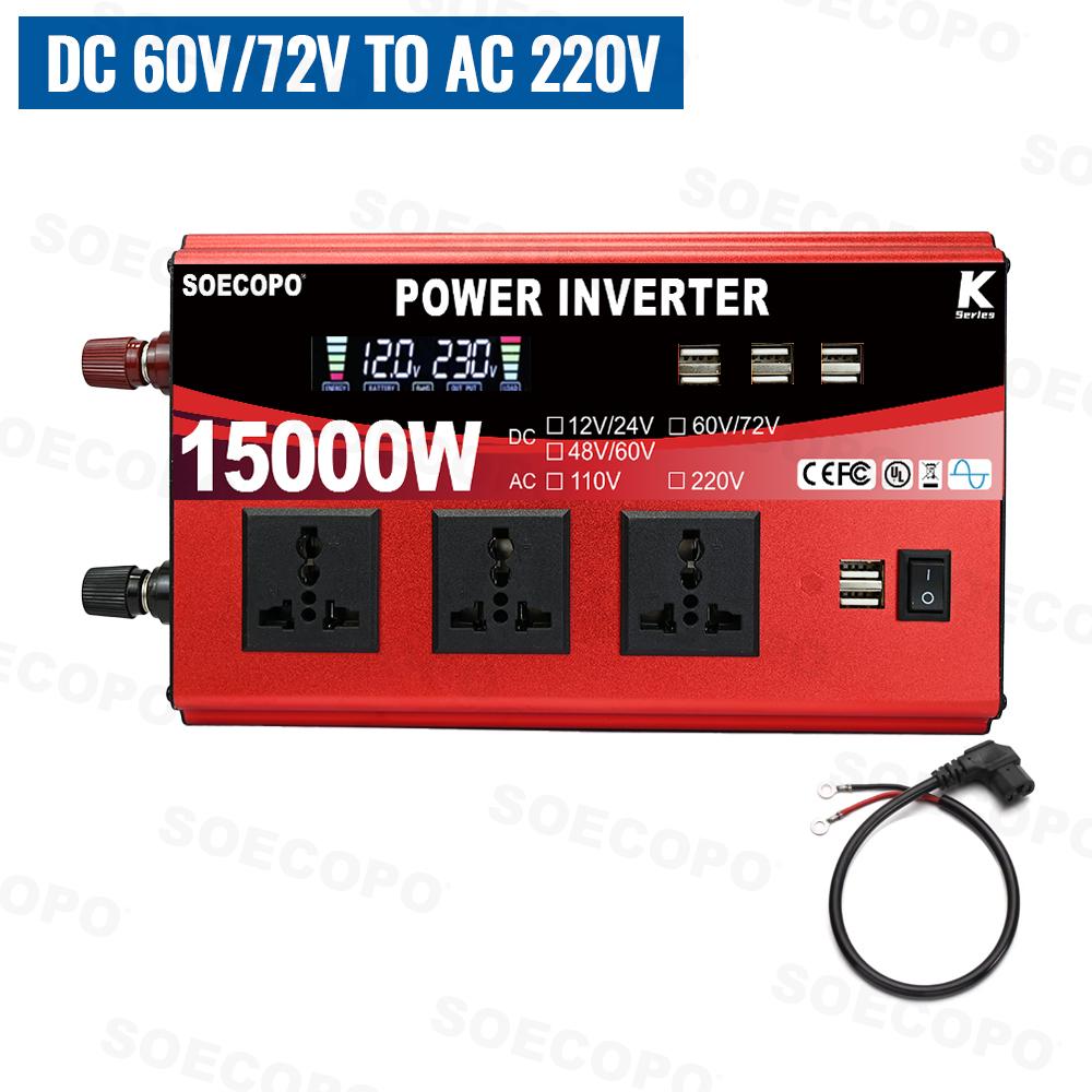 SOECOPO 15000W Smart Solar Inverter 8 USB Ports 3 Universal Sockets Dual Voltage Input DC to AC 110/220V Camping Home RV CE/FCC