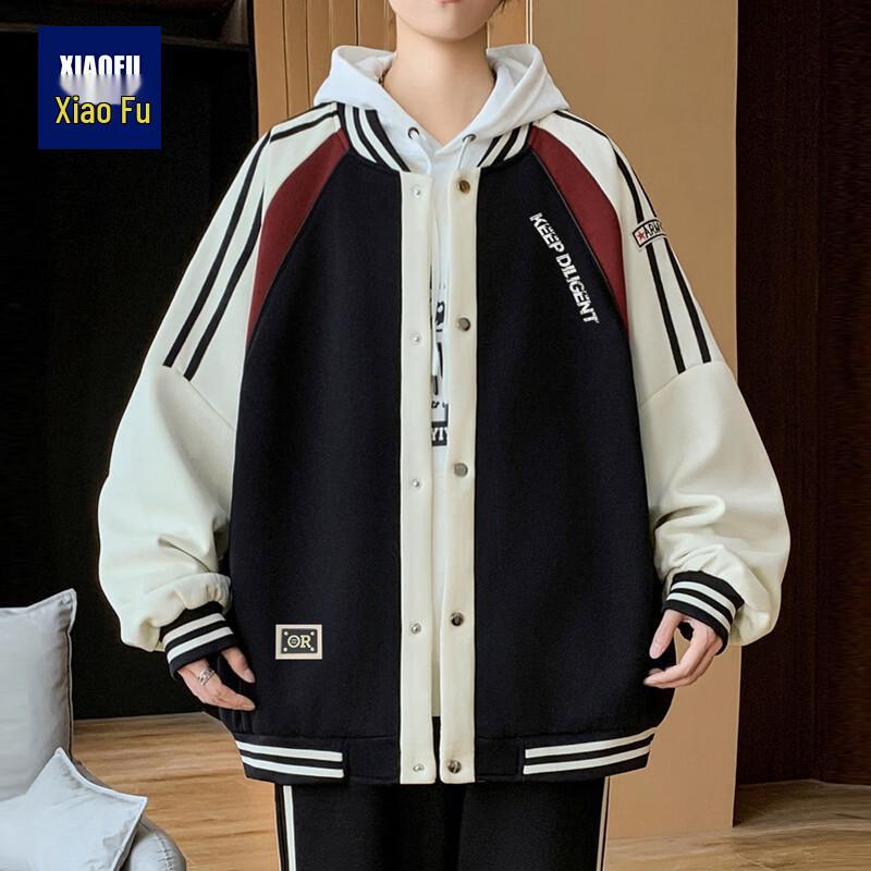 Men s Loose Fit Color Block Hooded Cardigan Jacket M