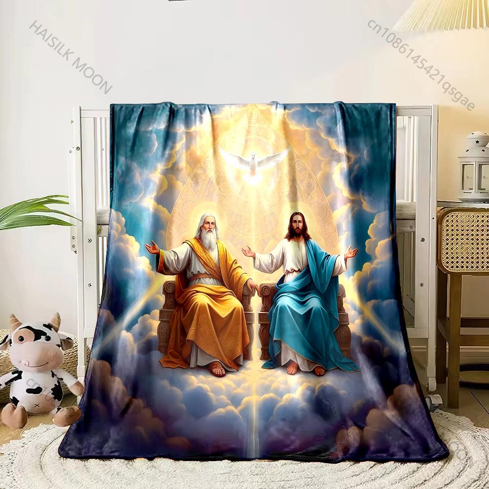 The Clouds In the Sky Jesus the Trinity Print Believer Pray Blanket Warm Soft Flannel Material Suitable for All Seasons Gift