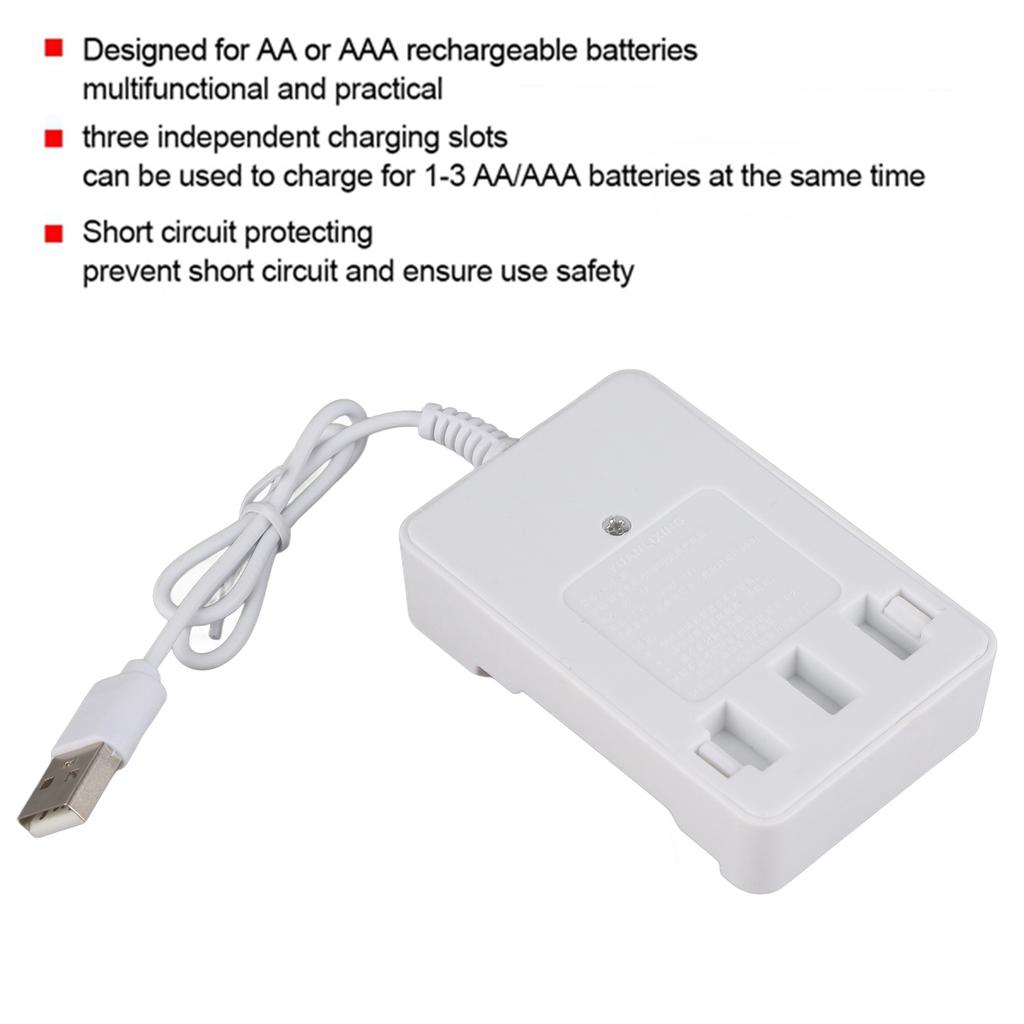 Portable ABS 5V Three Slots Charger for AA AAA Rechargeable Battery with USB Plug