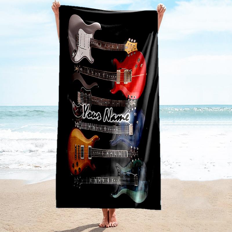 1PC Custom Name Guitar Collection Artwork Beach Towel Highly Absorbent And Sand-Resistant Towel for Swimming, Pool, Yoga, And Travel Lightweight