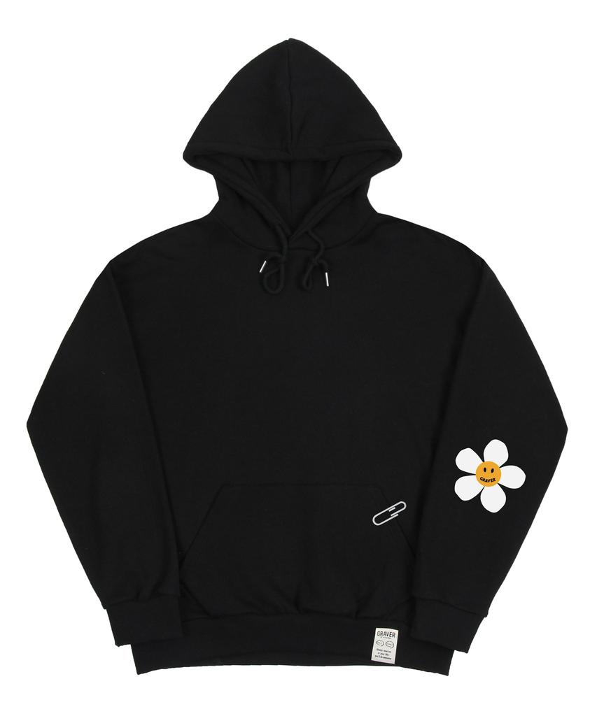 [Unisex] Elbow Flower Dot One-Point Hoodie_Black