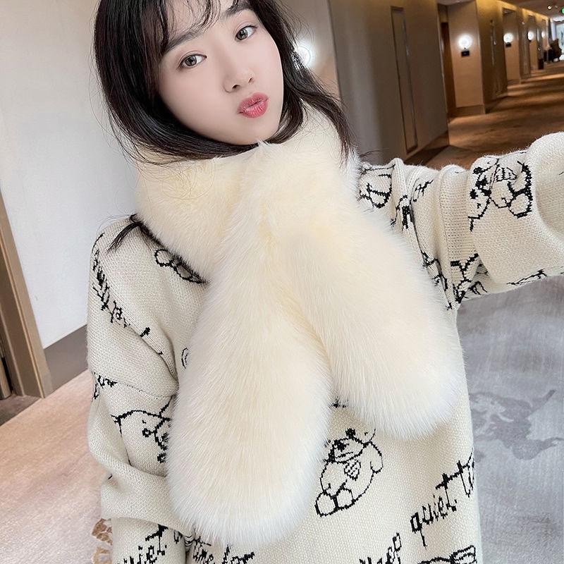 

Шарф женский зимний корейский теплый воротник из искусственного кроличьего меха плюшевый однотонный воротник для защиты шейного отдела позвоночника кашемир универсальный студент One size