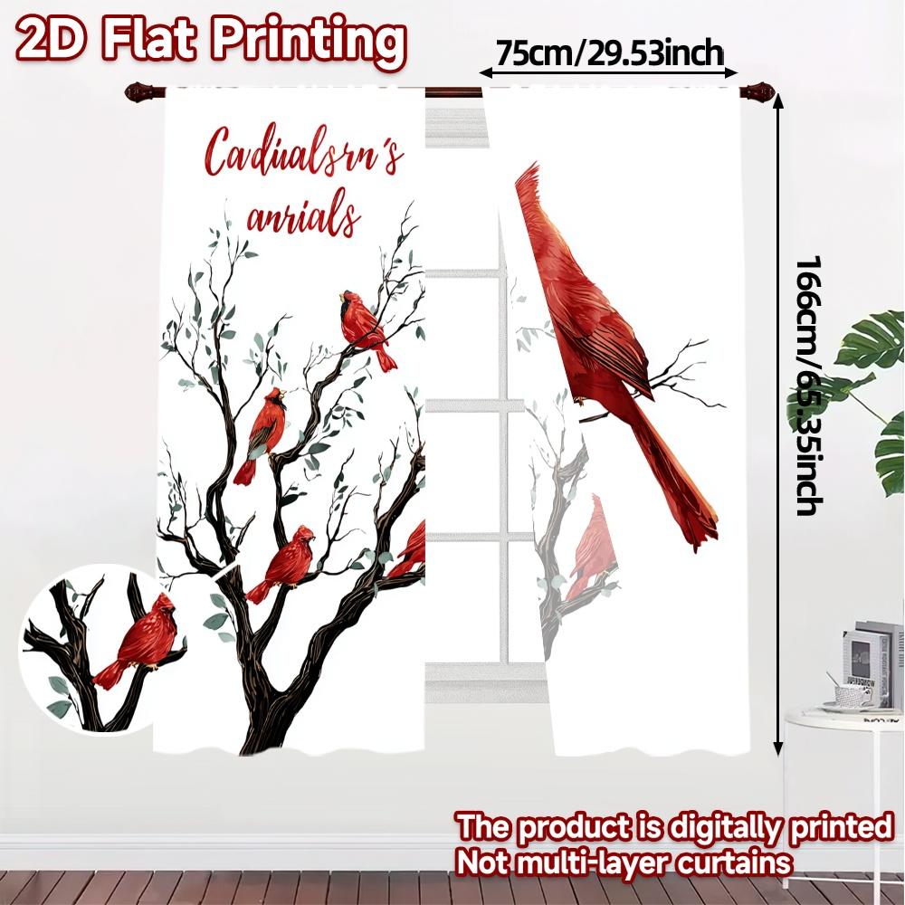 2D Flat Printing  JIT 2pcs   Curtains (Without Rod) Cardinal Whispers Modern Light Filtering Curtains Yarn Curtains Decorations