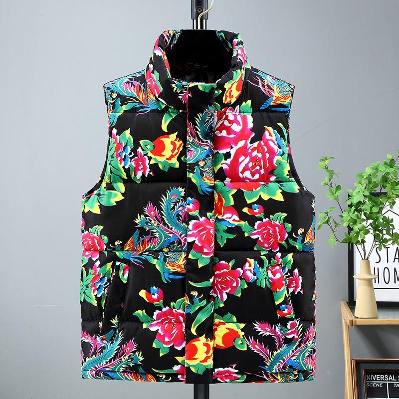 Big flower cotton vest vest vest, medium peony big flower rural flower girl thickened warm coat tide