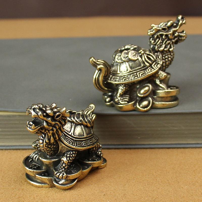 Reine Kupfer Geld Schildkrötenfigur: Retro Messing Schildkröte auf Münzen Teetisch Ornament