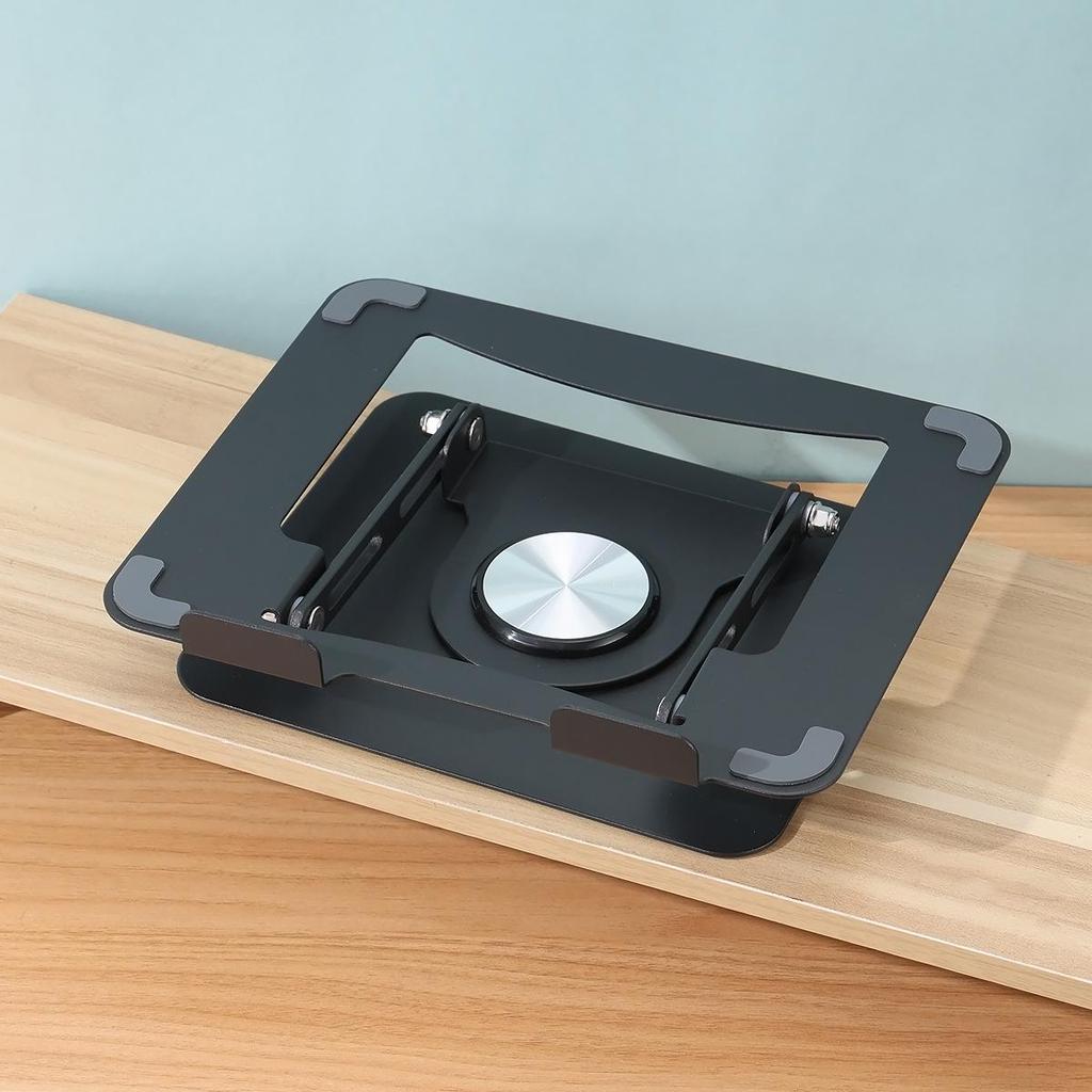 360° Rotating Carbon Steel Laptop Stand with Folding & Cooling Functionality