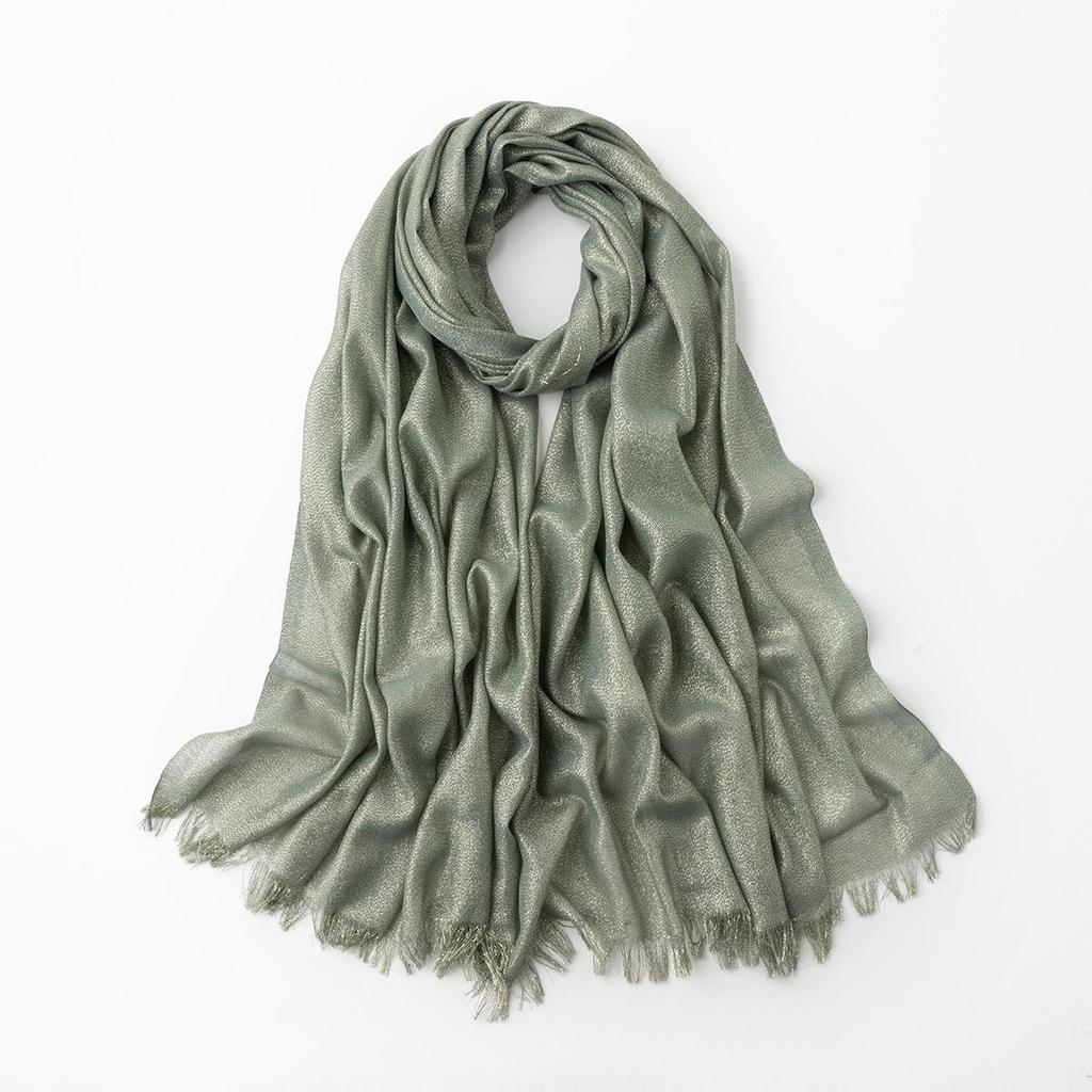 Women's Silk Scarf: Pure Color Long Headscarf with Gold and Silver Threads