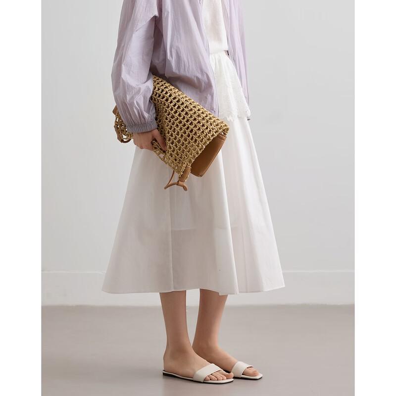 Demana Women s Cotton Poplin Lace-Trim A-Line Midi Skirt XL