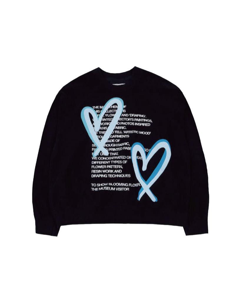 THEMUSEUMVISITOR Heart Printed Inside-Out Sweatshirts (Black)