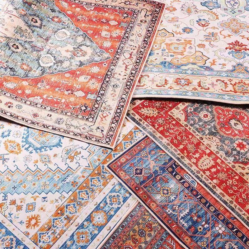 Washable Area Rug Teal Boho Bedroom Non-Slip Oriental Carpet Throw Rug Low-Pile Indoor Floor Carpet for Dining Room Living Room Foyer Decor