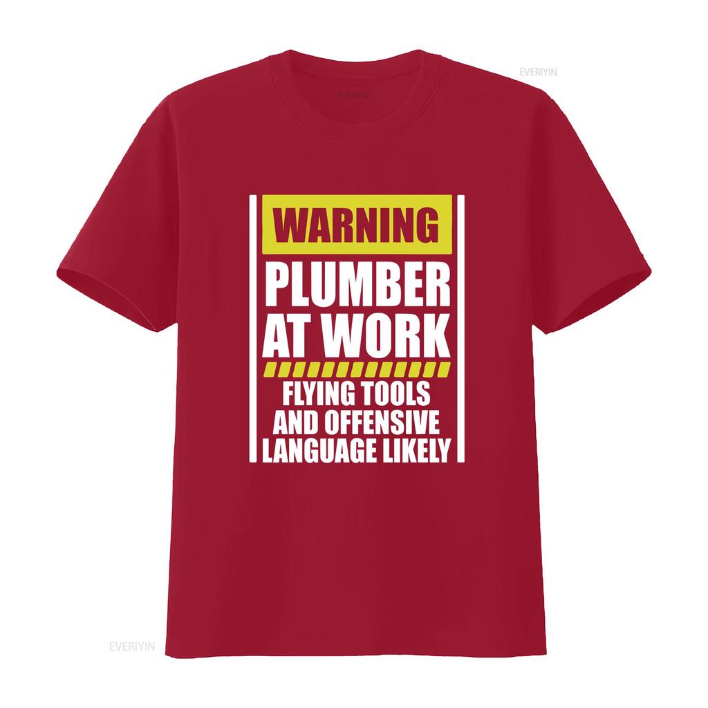 Warning Plumber At Work Funny Flying Tools Offensive Language T Shirt Up To 5xl Vintage Unisex Versatile