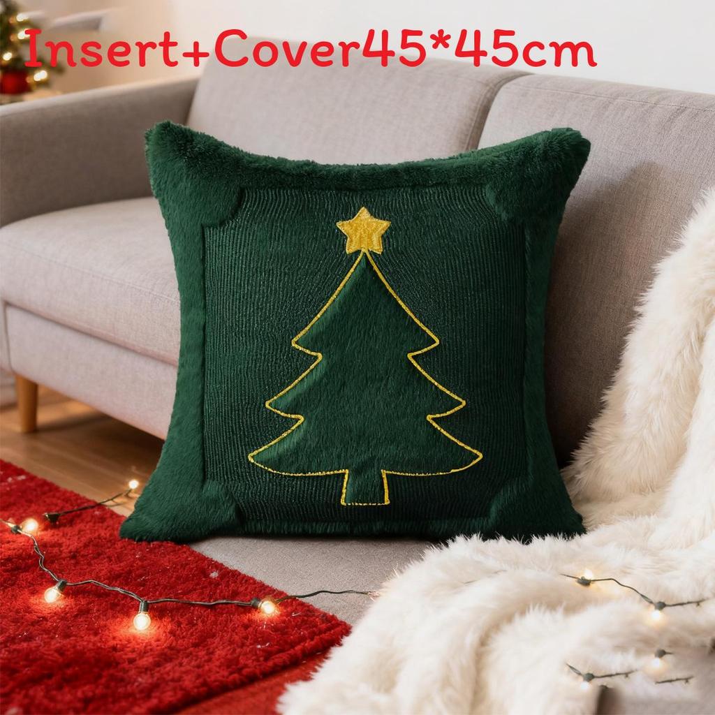 Christmas Embroidered Throw Pillow Cover With Star And Tree Decor For Living Room Party