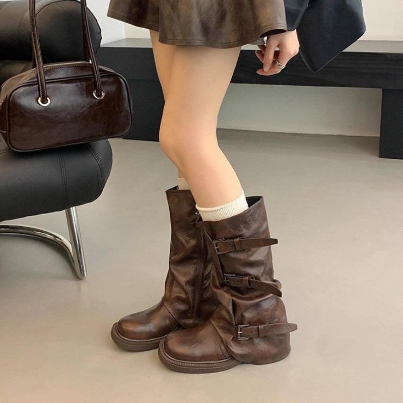 

Ретро полусапоги на толстой подошве женские осенние новые ковбойские ботинки в западном стиле ботинки Мартин ботинки-трубы ботинки-рыцари 40 коричневый