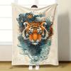 Smoke Tiger Design Pattern Flannel Printed Blanket Suitable for All Seasons Suitable for Living Room Office Sofa and Travel