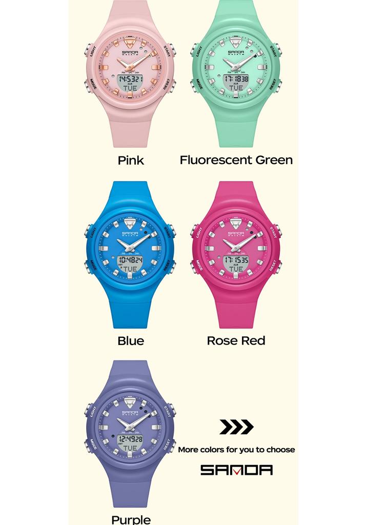 SANDA SD6371 Montres de Sport à Double Affichage Hommes Lumineuses Multifonctions Étanche Montre-Bracelet Femmes