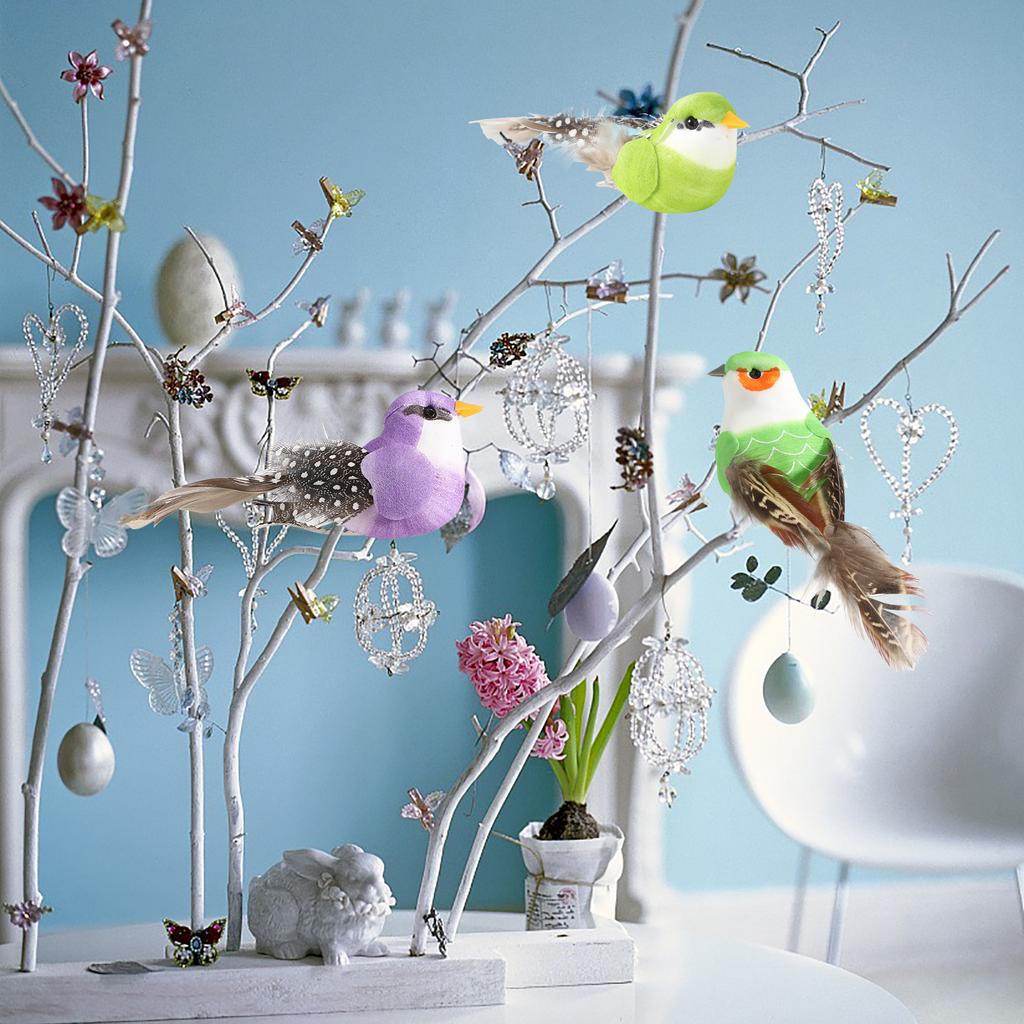 12Pcs Artificial Bird Cute Funny Lifelike Stage Performances Props Indoor Outdoor Decoration Pearl Plume