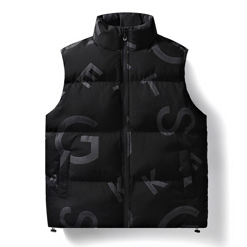 

Жилет мужской осенне-зимний молодежный жилет с буквенным принтом жилет теплая куртка мужская одежда 4XL чёрный