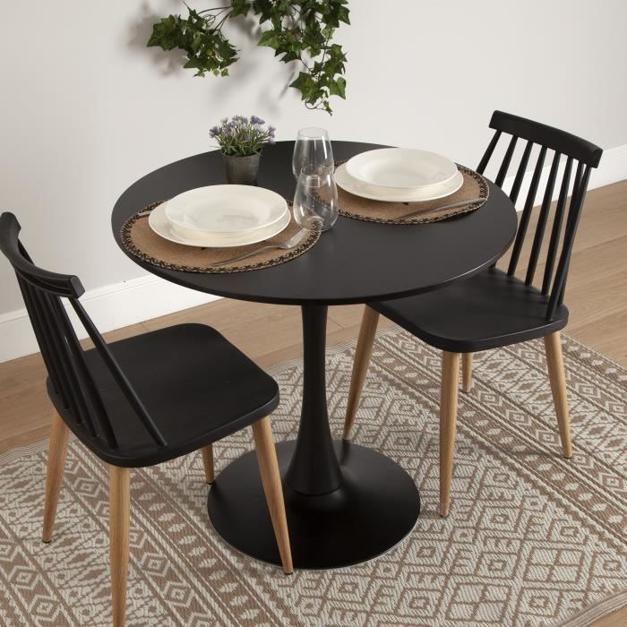 Versa Chamonix Dining Table for Kitchen, Terrace, Garden or Dining Room, 73 X 80 X 80 Cm, Wood, PVC and Metal, Black