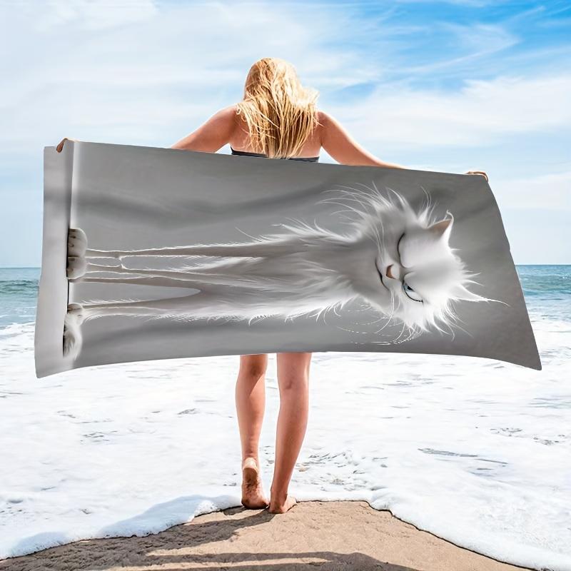 1pc Long-legged Cat Pattern Beach Towel, Suitable for Seaside Beach,Camping Travel, Yoga Fitness Multi-purpose Beach Towel
