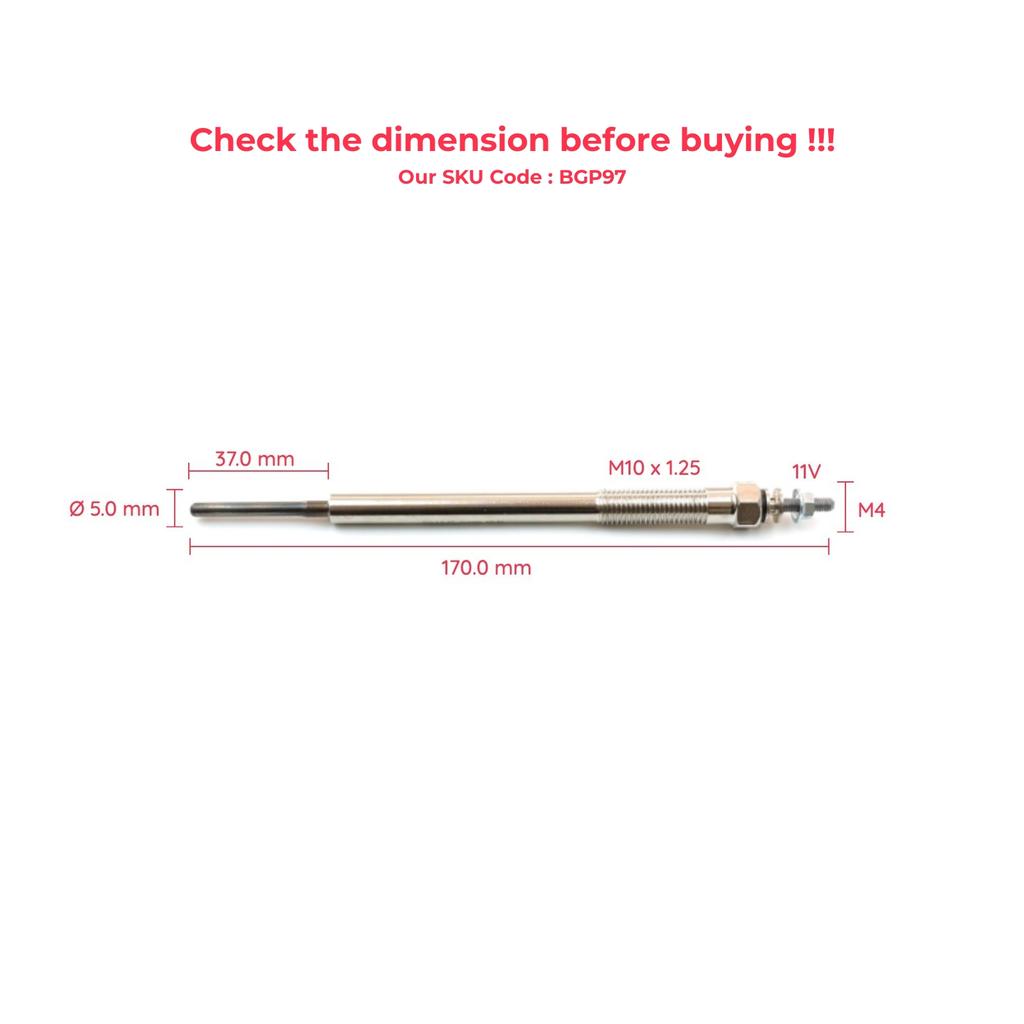 EGP97 1 Piece Glow Plug Auxiliary Heater 11 Volt 1985027010 for Toyota 2.0 2.5 3.0 D 4D Engines